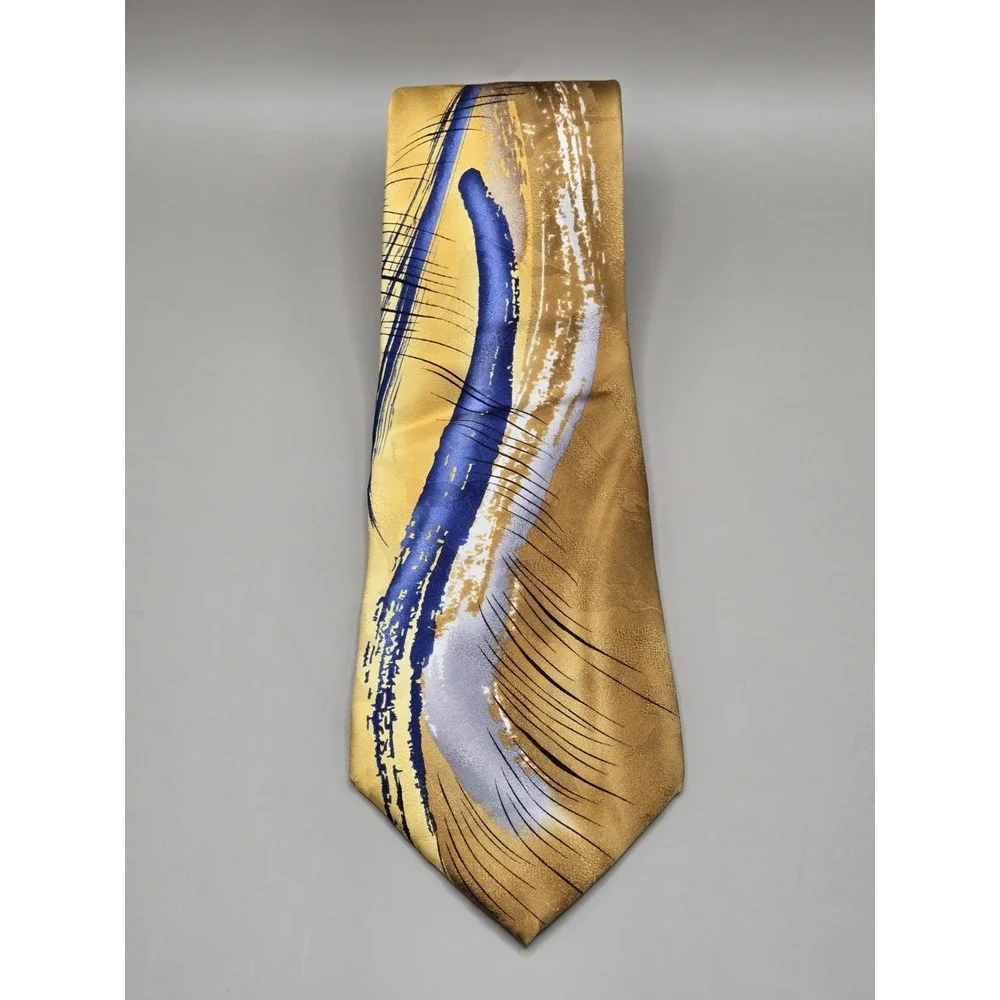 J. Garcia Two Guards Collection 54 Silk Necktie Gold Blue Abstract Tie